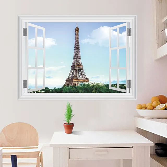 Paris Tower Fake Window Wall Stickers Living Room Bedroom Paris Tower Fake Window Wall Stickers Living Room Bedroom Decoration City Scenery Mural Art Landscape