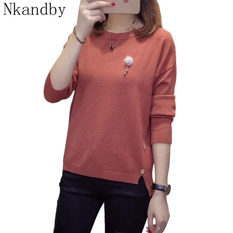 

Nkandby Plus Size Knitted Pullovers Women 2019 Autumn Clothes Casual Long Sleeve Knitting Tops Slit Oversize Korean Style Jumper