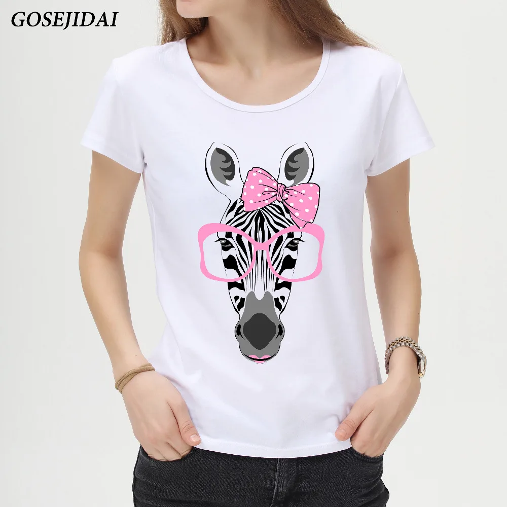 New fashion Cute Pink Zebra Design Women's Lovely Animal Printed Girl's T shirt Lady Casual Slim