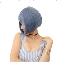 Anime Blue Short Bob Wigs For Women Heat Resistant Synthetic Hair Natural Costume Party Cosplay Wig With Bangs + Free Wig Cap Anime Blue Short Bob Wigs For Women Heat Resistant Synthetic Hair Natural Costume Party Cosplay Wig With Bangs + Free Wig Cap