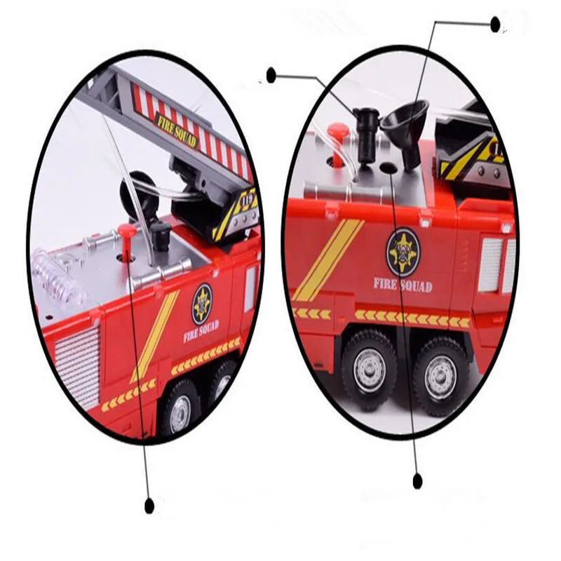 Electric Fire Truck Extending Ladder  Flashing Lights  Sirens with Water Pump Hose to Shoot Water Bump (7)