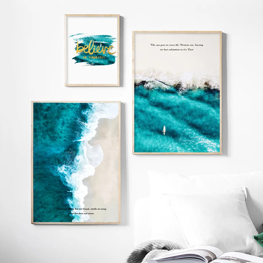 

Blue Sea Beach Believe Quote Landscape Wall Art Canvas Painting Nordic Posters And Prints Wall Pictures For Living Room Decor