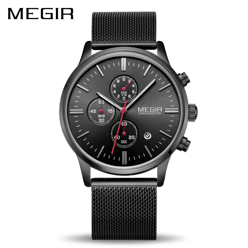 Vente MEGIR Montre Hommes En Acier Inoxydable Quartz Hommes Montres Chronographe Montre Horloge Hommes Relogio Masculino pour Mâle Étudiants Relogios