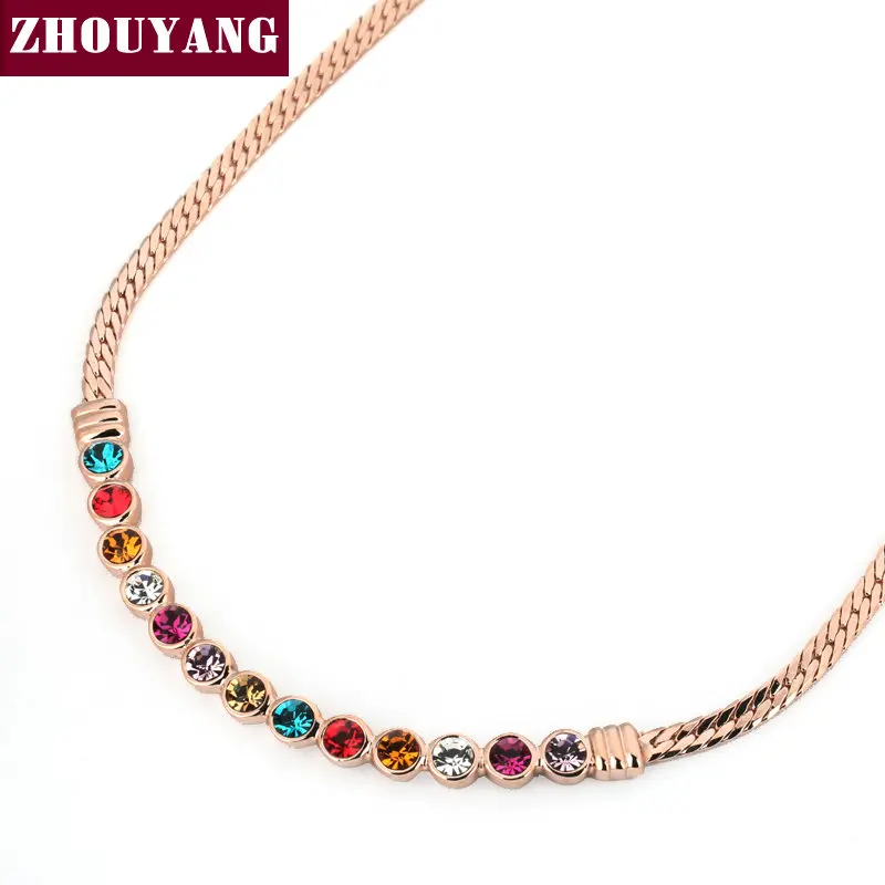 Candy Colors CZ Crystal Gold Plated Chain Necklace Jewelry Wholesale Top Quality Party Wedding Gift ZYN353