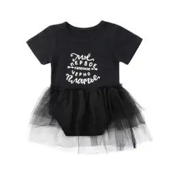 Для маленьких девочек Комбинезон платье с фатиновой юбкой; Летняя Одежда 0-24 м