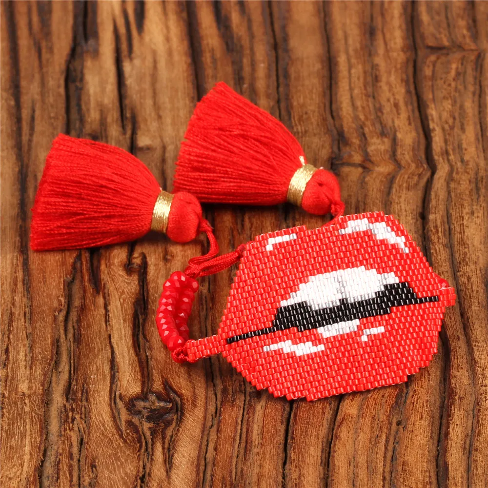 Модные браслеты MIYUKI Bite Lips розовые красные бусины ручной работы с кисточками женские ювелирные изделия дружбы Pulseras mujer moda подарок