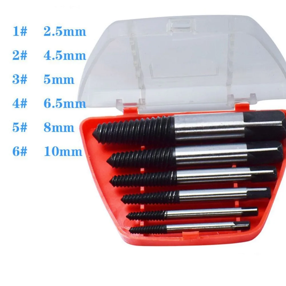 6 шт. Винт экстрактор центр сверла набор направляющих поврежденных сломанных шурупов набор инструментов для удаления болтов шпильки для удаления комплект электроинструмента