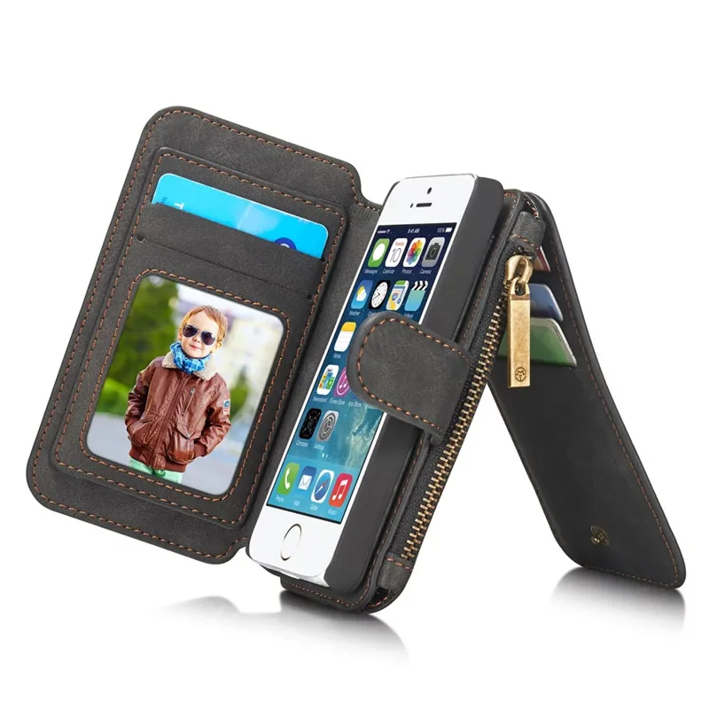 Second Layer Leather Phone Case for iPhone On 5 5S SE New Multi Functional 2 in