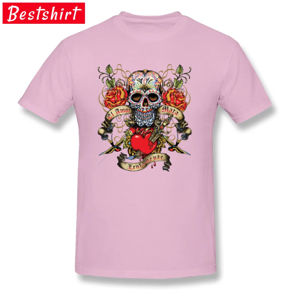 Tops Shirt Chritmas Skull Summer Fall 2018 Newest Comics Short Sleeve 100% Cotton Crewneck Men Top T-shirts Comics Tops Shirts Chritmas Skull  pink