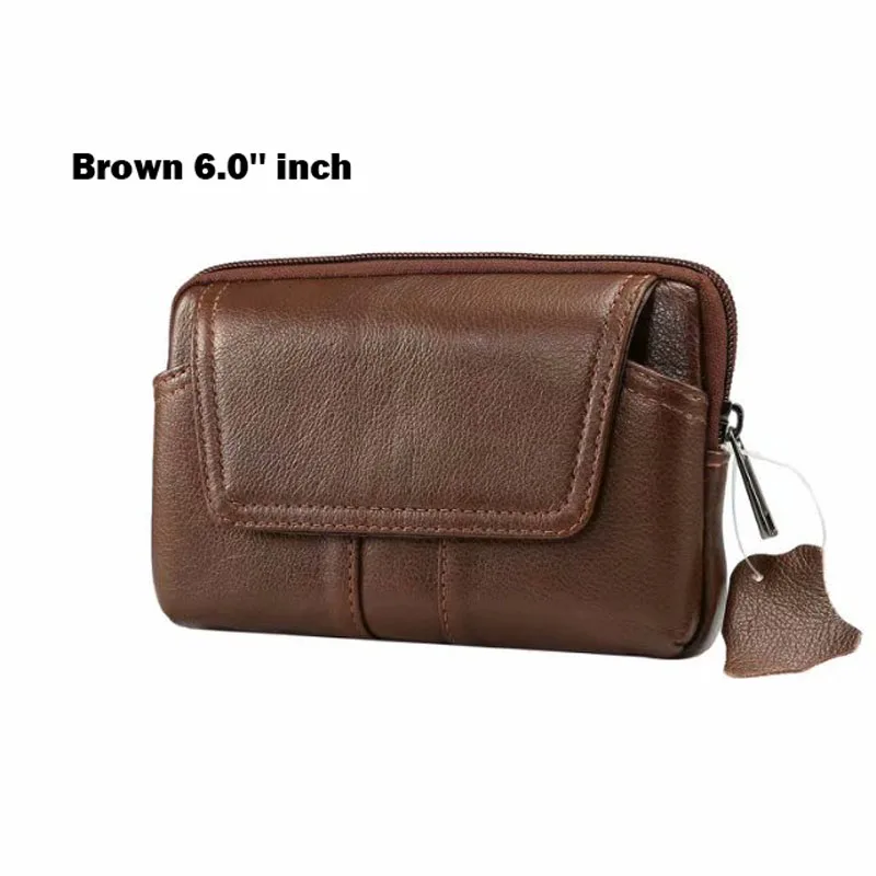 Наружная поясная сумка из натуральной кожи для iphone/samsung, поясная сумка для смартфона, поясная сумка, кошелек, поясная сумка для ниже 6,0 дюймов, чехол для мобильных телефонов - Цвет: Brown 6.0