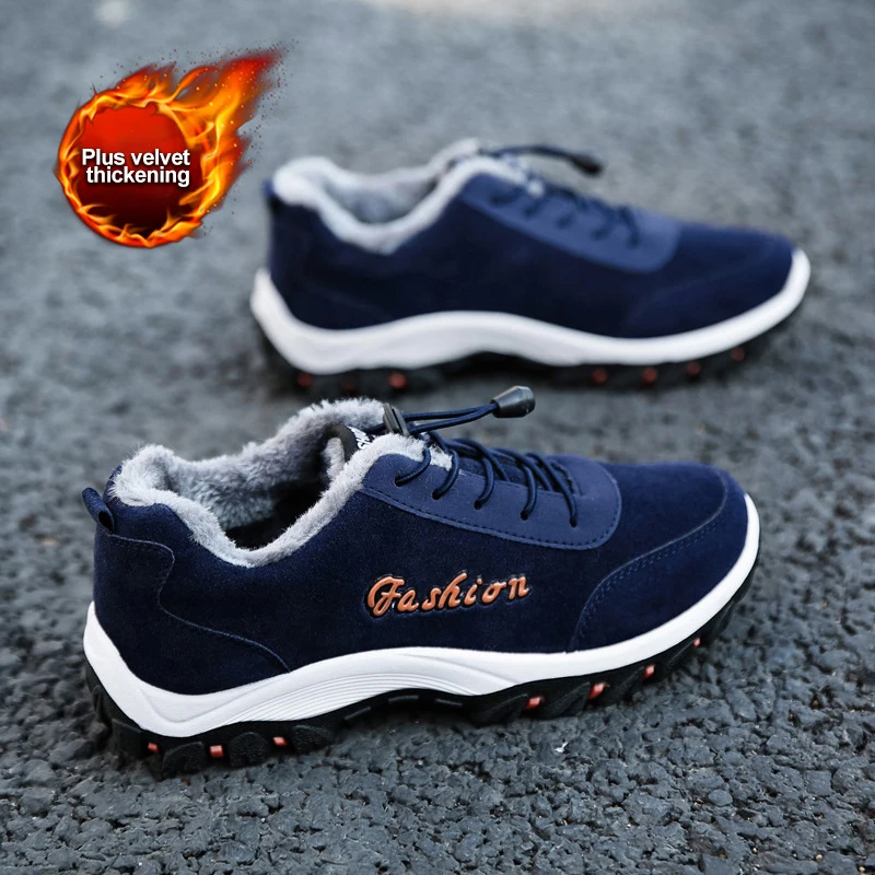 

With Fur Sneakers Shoes Men Winter Warm Plush Casual Shoes Man Slip On Cotton Snow Boots Climbing Shoes Chaussure Zapatos De Hom