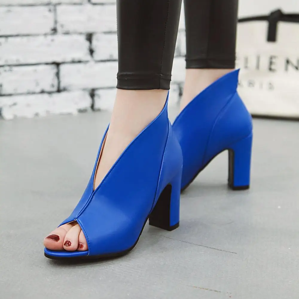 

2019 New Fashion Woman Faux Suede Pumps Sexy Open Toe Ankle Boots Slip On Deep V Cut High Heel Lady Autumn Shoes