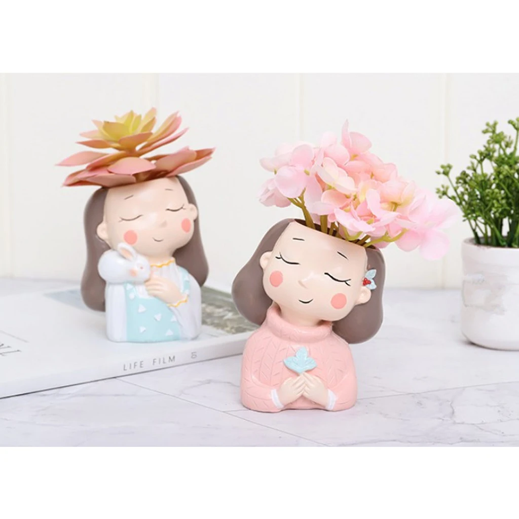 Garden Decor Flowerpot Succulent Planter Pot Vase Girl Figurines Desk Top Statue Figure Micro Landscape Bonsai Holder Pot	