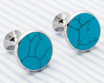 

10pairs/lot Silver Round Howlite Cufflinks Natural Blue Stone Cuff Links Onyx Cuff Buttons Men's Jewelry Fashion Gift