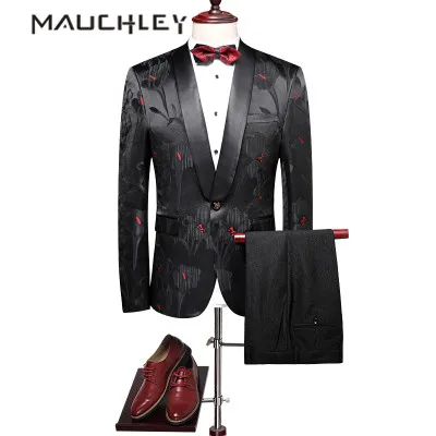 

Wedding Suits Set Slim Fit Tuxedo Floral Black 3 Pieces Men Suits Designers M - 4XL Plus Size 2018 Mens Clothing Mauchley