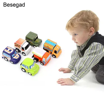 

Besegad 6pcs Mini Pull Back Plastic Vehicle Cars Truck Toys for Kids Child Party Favor Christmas Baby Shower Gift Random Styles