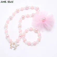 MHS. SUN, розовый стиль, для девочек, бусы, ожерелье, браслет, заколки, набор, модный, единорог, массивные бусы, ювелирный набор для детей, вечерние, подарок