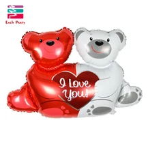 High quality 100*70cm double bears hug heart “ I love You“ foil balloons wedding party decoration helium Balls air ballon