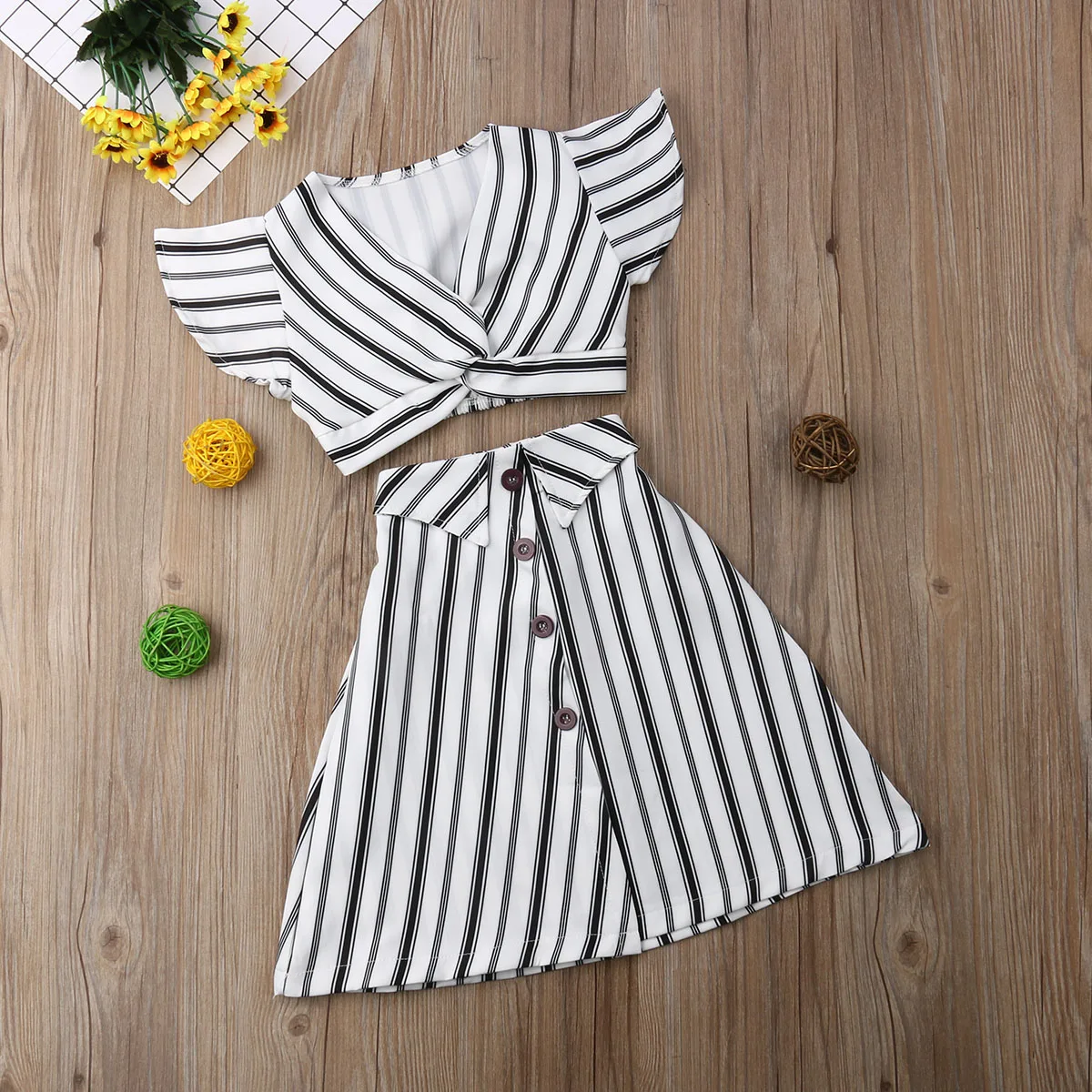 Pudcoco/летнее платье для девочек комплект детской одежды для маленьких девочек, детские нарядные платья для леди костюм в черно-белую полоску для девочек От 1 до 5 лет