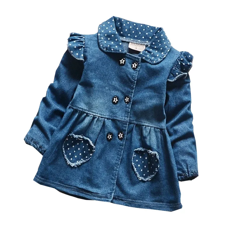 BibiCola/весенне-осеннее пальто для маленьких девочек Детская Милая джинсовая куртка детские хлопковые лацканы для девочек, зимнее пальто для маленьких девочек - Цвет: sky blue