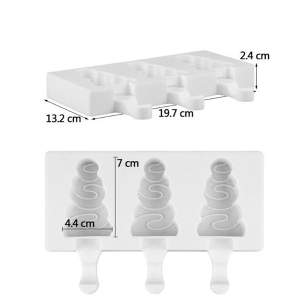 CHristmas Tree Food Mold 3 Cavity Popsicle Silicone Molds DIY Ice Cream Mould Cube Makers With Popsicle Sticks Children Summer