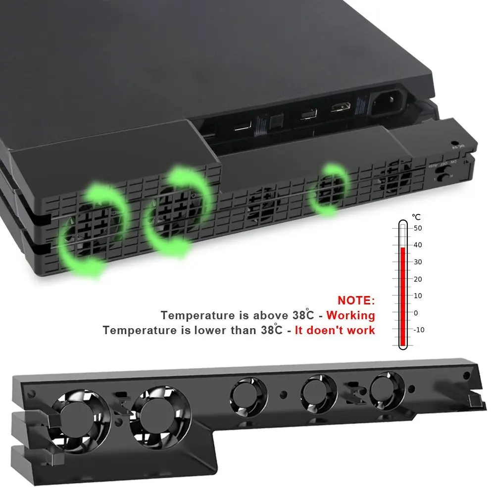 PS4 Pro Cooler , USB External 5 Fan Super Turbo Temperature Cooling Fan with USB Cable Black for