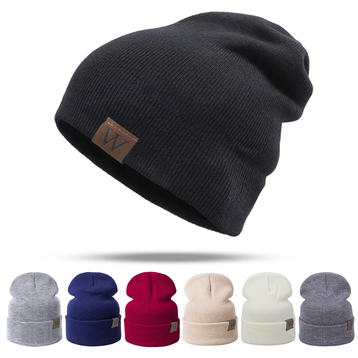 Модная зимняя шапка для мужчин и женщин, одноцветная теплая шапка Skullies Beanies, Мужская зимняя вязаная шапка, женская зимняя шапка унисекс