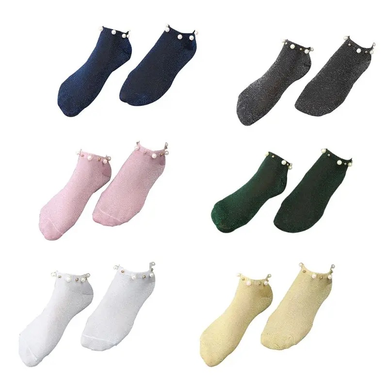 Vintage Pearl Decorative Shiny Socks Hipster Harajuku Socks Women Fashion Socks