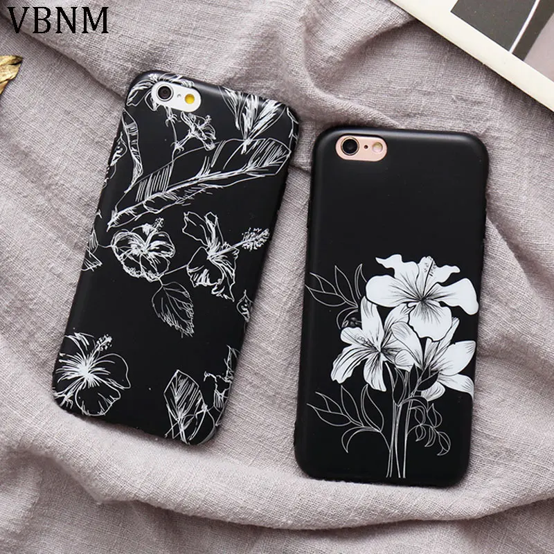 Literary Cool Ink Painting Flower For iPhone X Case Black Silicone TPU