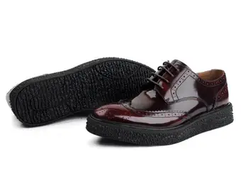 

Genuine Patent Leather Men's Brogue Runway Lace-Up Platform Height Increasing Men Carved Sole Gradient Smart Casual Dress Shoes