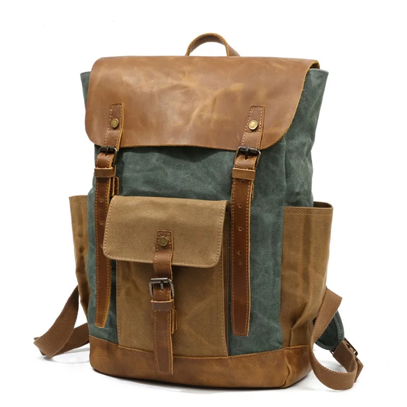 

WILIAMGANU Big Genuine Leather Men Backpack Laptop Travel Canvas School Bag Large Waterproof Designer Men Backpack Capacity Male