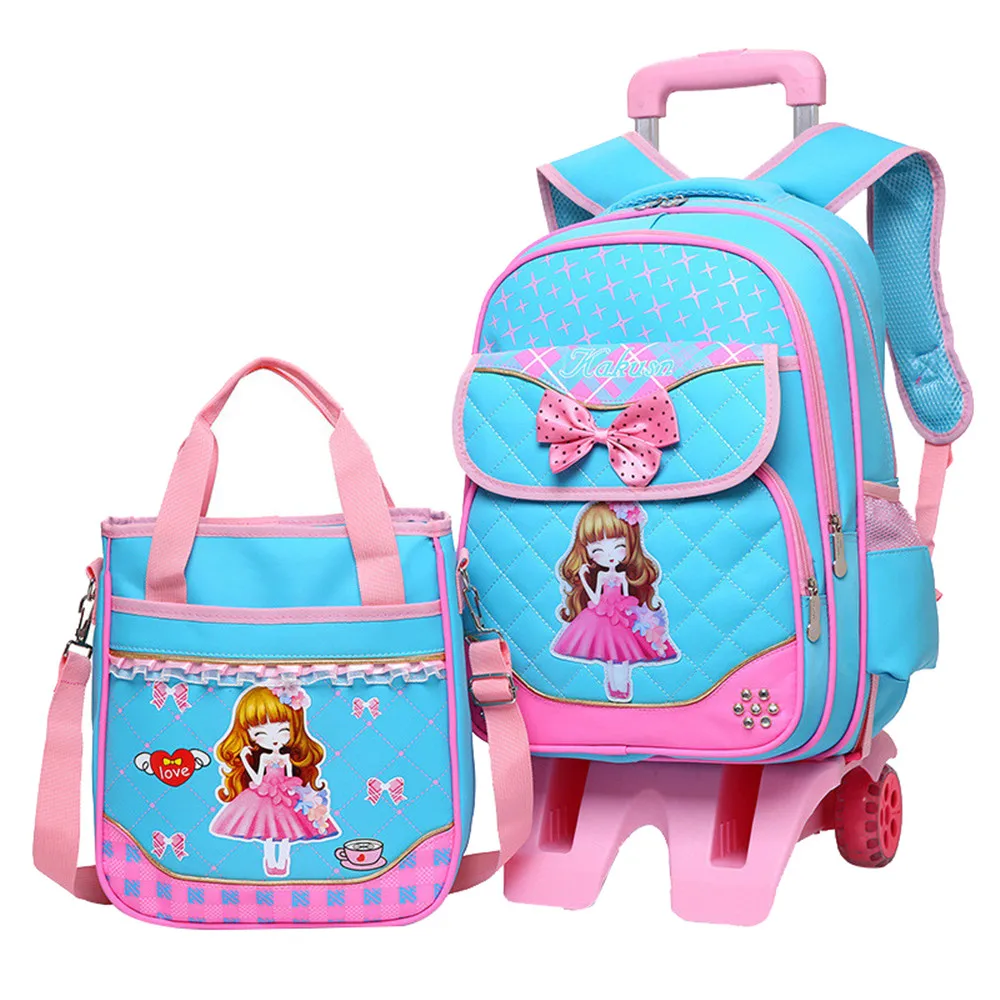 

2PCS/set Hot Sale Trolley Backpack Girls Wheeled School Bag Children Travel Luggage Suitcase On Wheels Kids Rolling Book Bag