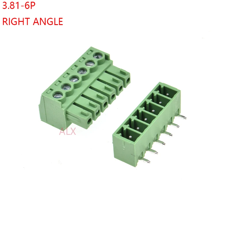 uxcell 10Pcs AC300V 10A 3.81mm Pitch 6P Flat Angle Needle Seat Insert-In PCB Terminal Block Connector green
