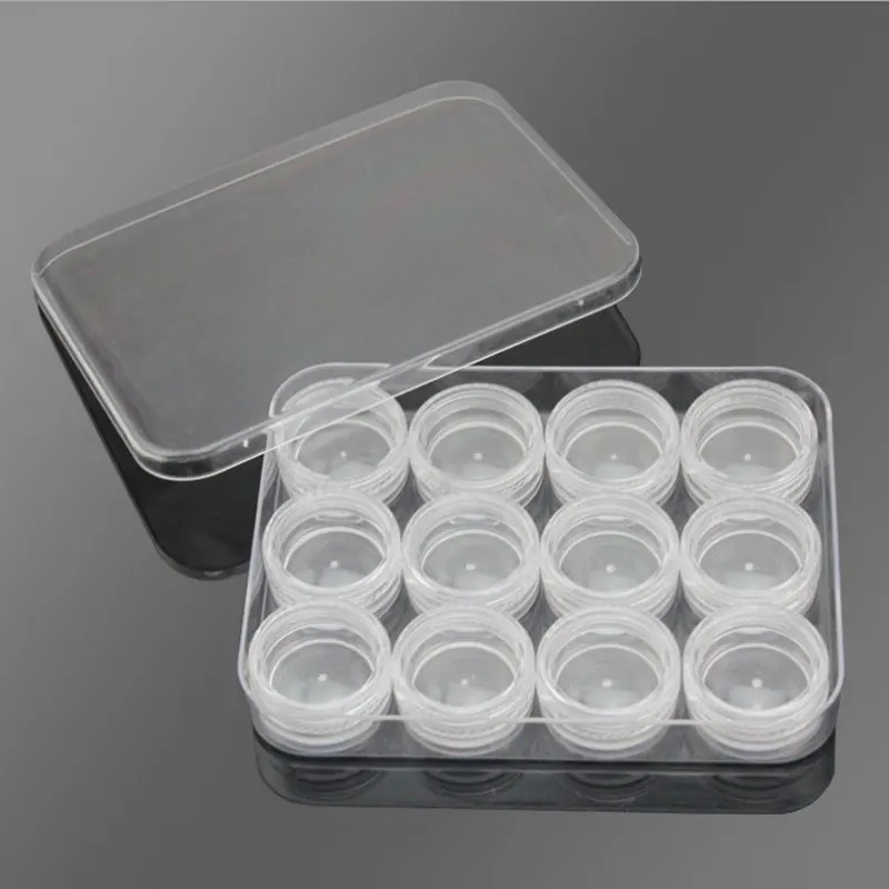 

2g X 12PC Small Sample Cream Jar Cosmetic Container Display Case 12 Colors Eye Shadow Containers Box Set Empty Coastal Scents