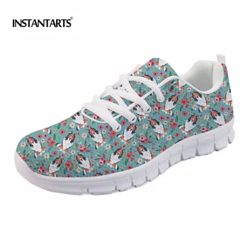 

INSTANTARTS Rough Collie Flower Women Casual Sneakers Lace Up Mesh Flat Shoes Breathable Shepherd Dog Print Female Casual Flats