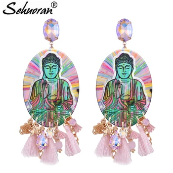 

Sehuoran Aretes Budha Picture Big Pendients Drop Earrings For Woman 2018 New Element Tassel Earrings Jewelry Brincos Oorbellen