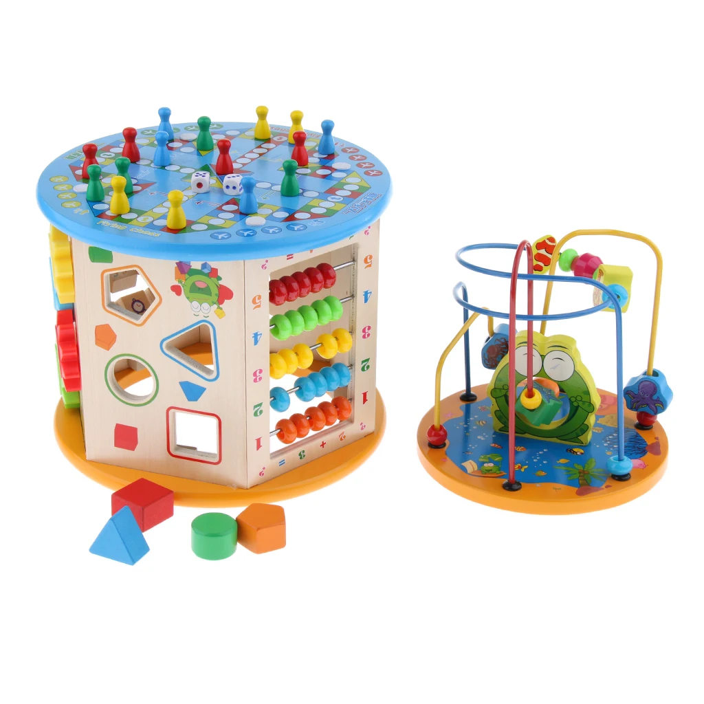 US $121.52 Wooden Bead Maze Roller Cube Toy Multifunction 8 in 1 Learning Educational Toy Shape Sorter Counting Beads Activity Toys