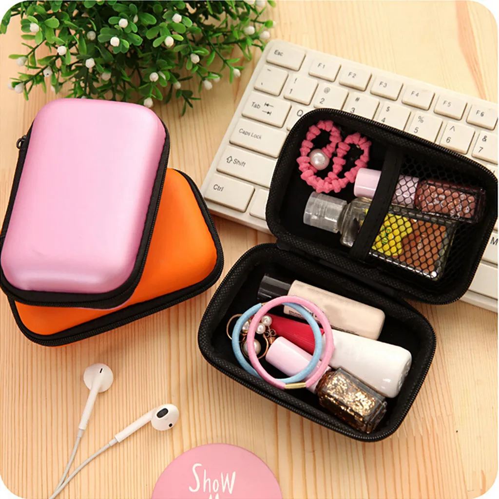 

1Pcs Portable Zipper Hold Box Carry Hard Bag Case Headphones Mobile Phone Data Cable Charger Storage Box about 12x8.5x4 cm Z524