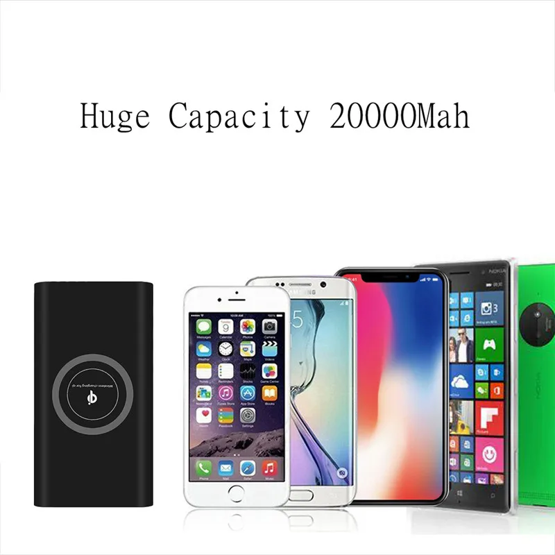 20000 мАч внешний аккумулятор встроенный беспроводной зарядное устройство Портативный QI беспроводной зарядное устройство для iPhone 8 8 plus X