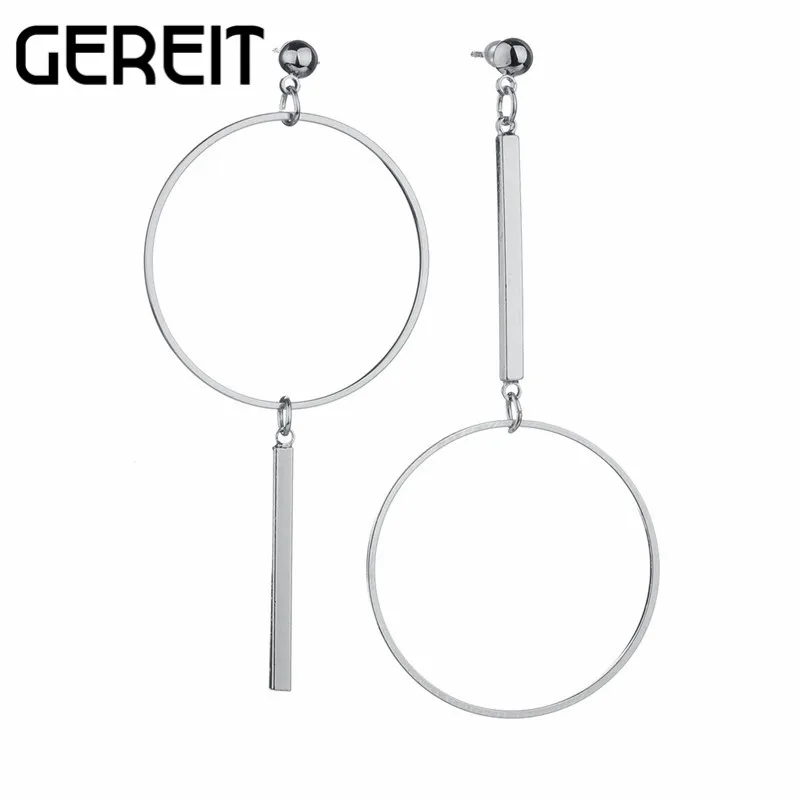 

Vintage Fashion Jewelry Silver Bijoux Asymmetrical Earrings Large Round Circle Earrings For Women Korean Kpop Bts Accessories