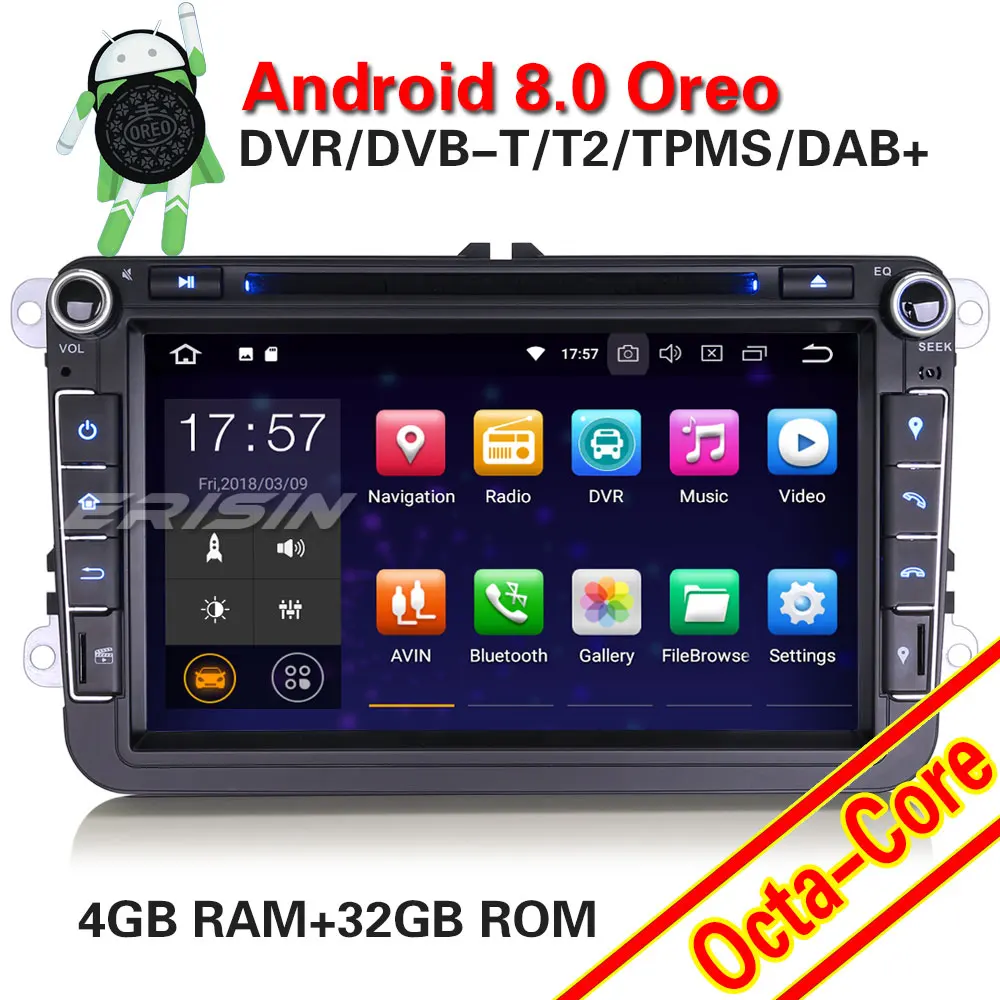 Erisin ES7815V 8 &quotAndroid 0 Восьмиядерный 4G ram автомобильный DAB + gps стерео система для Passat СС