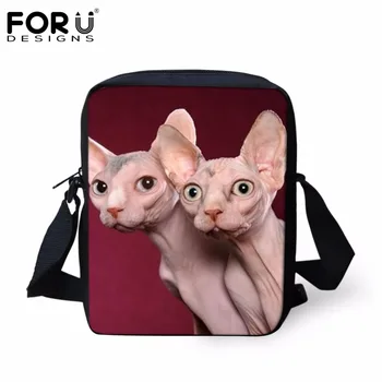 

FORUDESIGNS Small Handbags Women Luxury Messenger Bags Cool 3D Animal Canadian Hairless Cat Prints Female Mini Cross Body Bags