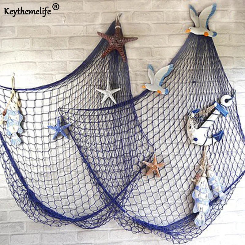 

Keythemelife Mediterranean Sea style White Blue Decor Net Shell Ornaments Wall Hangings Decor Crafts Scene Party Decor 1x2M