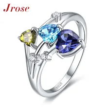 Jrose Fina Joyería Peridot BlueTopaz y Zafiro y Blanco CZ Diamond Anillo de Plata 925 Mujeres de Los Hombres Al Por Menor Al Por Mayor de Regalo