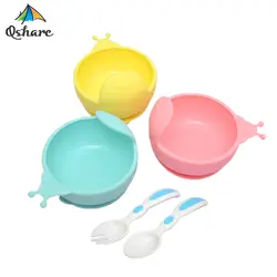 Qshare Baby Plate 100% силиконовые детские миски чаша с присоской силиконовые кормление еда Pratos лоток Блюда для детей младенческой