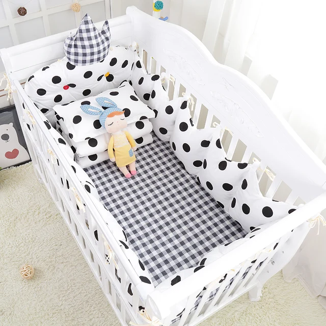 9 pcs set dots and lattice baby crib bedding full set warm baby cot warm crib sheets