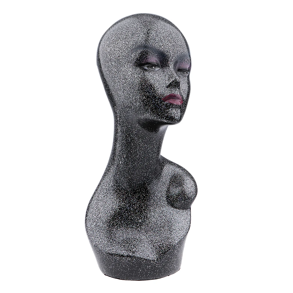 Glitter Mannequin PVC Manikin Head Realistic Mannequin Head Bust Wig Head Stand for Wigs Jewelry Display Making Styling