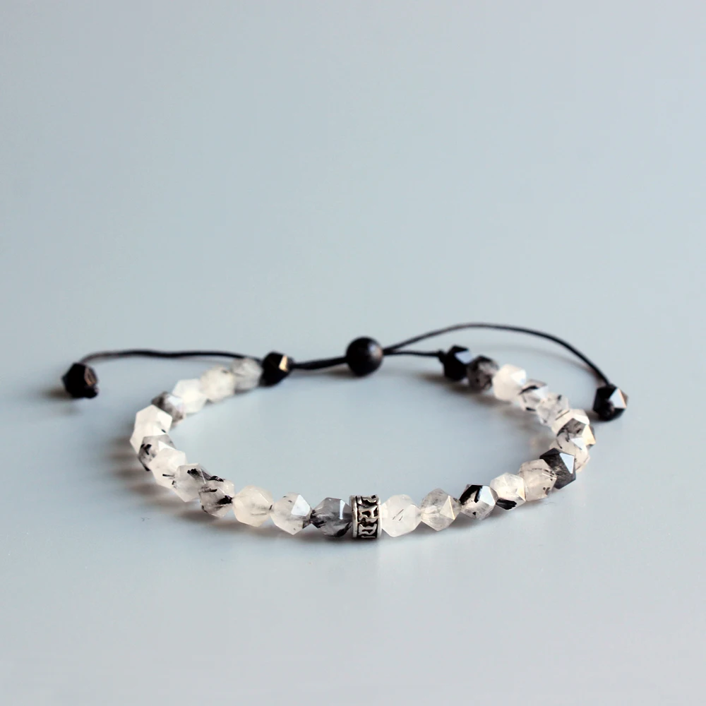 6 мм облицованный Натуральный китайский чернильный камень Mala Beads браслет