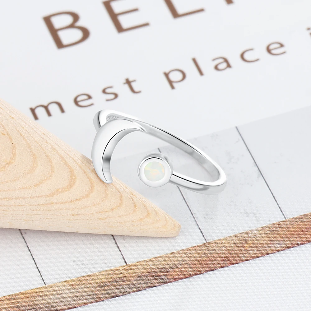 Adjustable Ring Moon Shape Opal Stone 925 Sterling Silver Women's Rings Fashion Party Jewelry For Women (JewelOra RI103292)