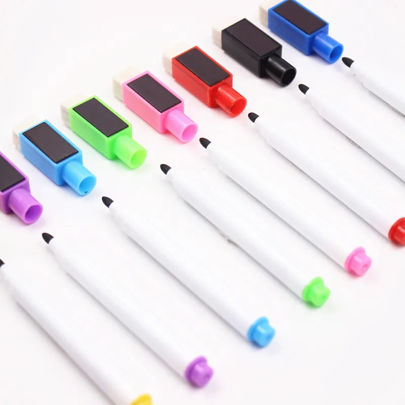 8Pcs/lot Magnetic Whiteboard Pen Erasable Dry White Board Markers Magnet Built In Eraser Office School Supplies | Канцтовары для